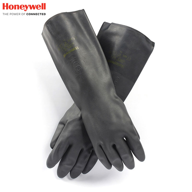 霍尼韦尔2095025氯丁橡胶防化手套加长41CM黑色加厚耐酸碱耐化学品腐蚀手套